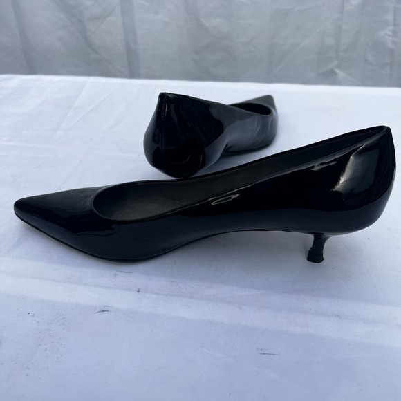 Stuart Weitzman Black Poco Patent Pointed Toe Kitten Heel Pumps Size 7 - Picture 5 of 6